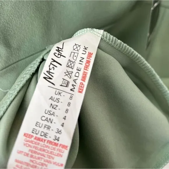 Nasty Gal Square Neck Split Hem Midi Sage Dress Size 4 - Picture 8 of 16